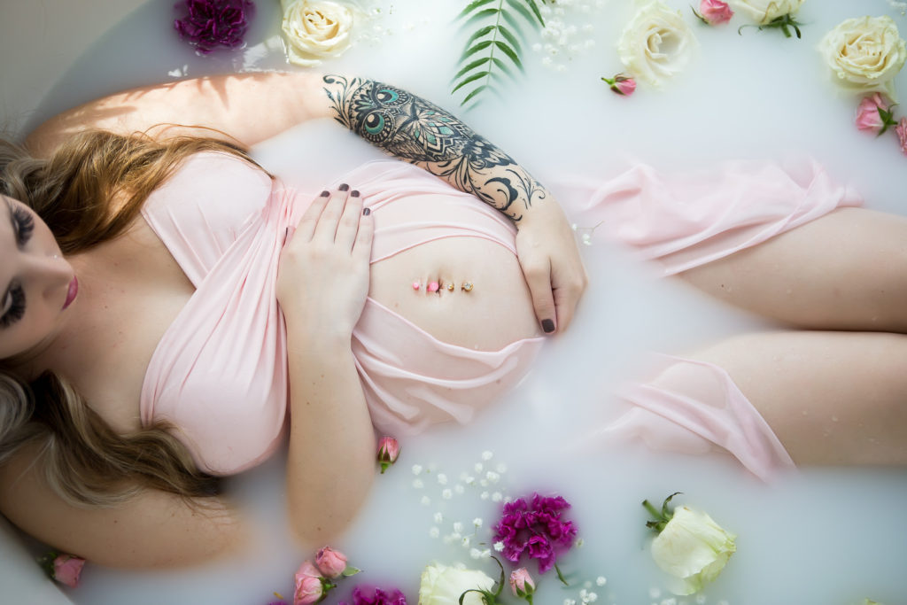 Maternity Milk Bath pink flowers
