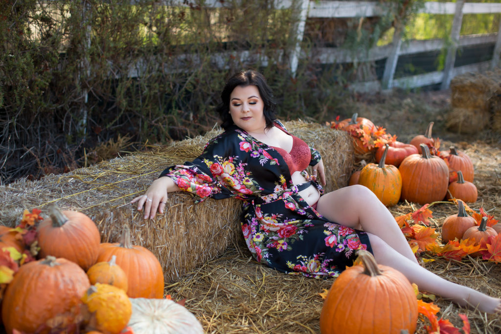 outdoor boudoir with pumpkins 