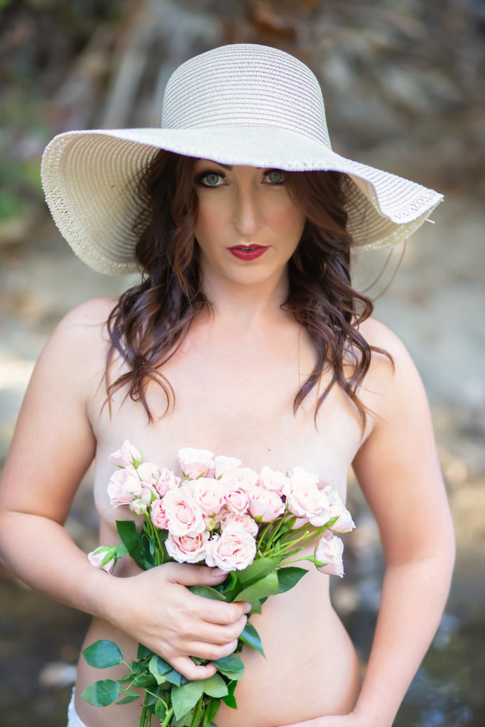 Outdoor Creek Boudoir in Fallbrook in a Lace Dress shot by Kellie Foster Photography and Spark Boudoir