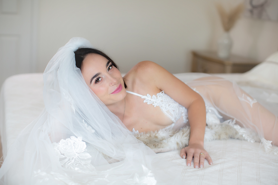 Peltzer winery Temecula bride in white lingerie and veil.  Bridal Boudoir session by Kellie Foster Photography and Spark Boudoir